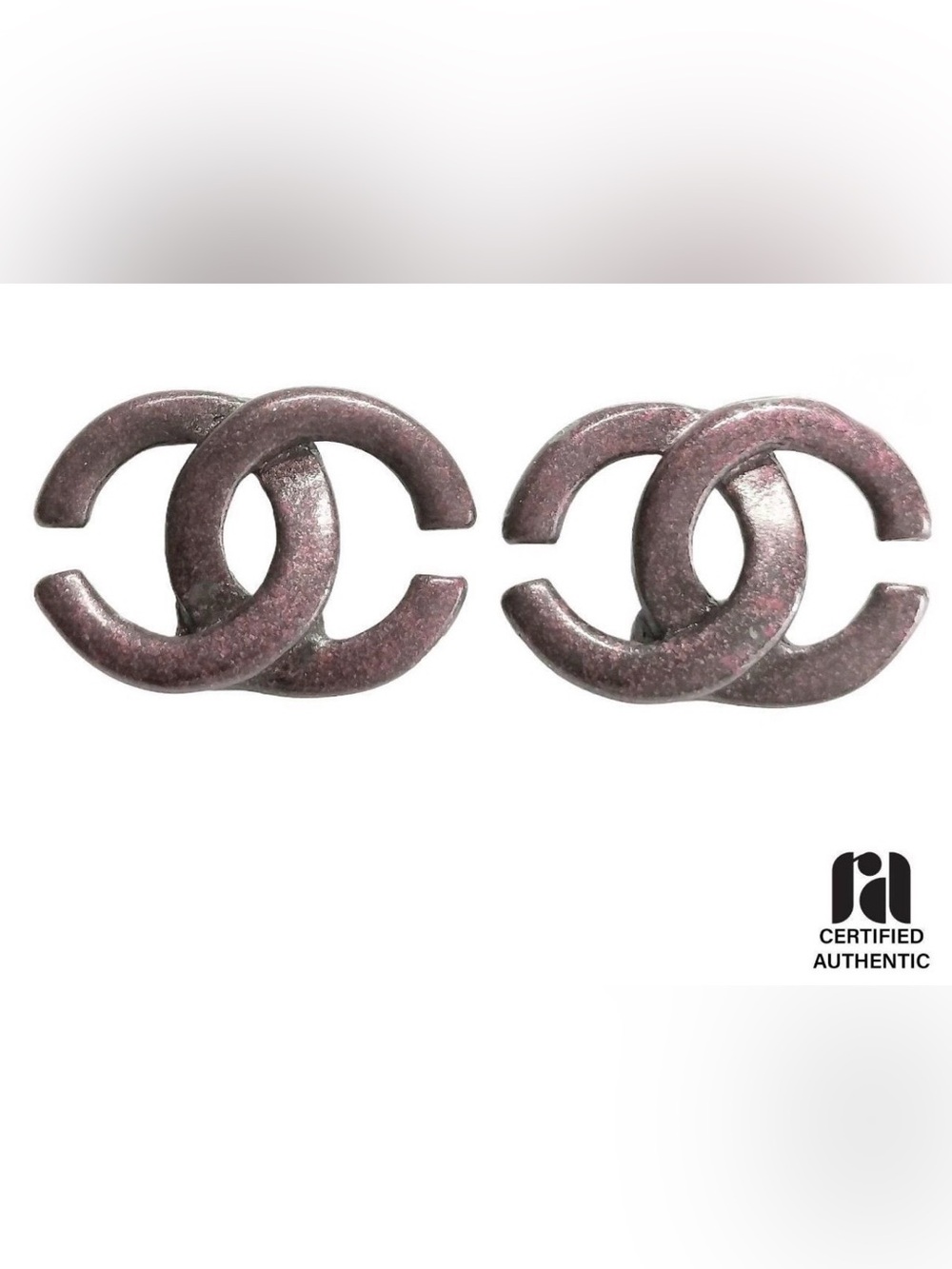 Authenticated CHANEL Coco Mark Clip on Earrings -Cool Gunmetal Color